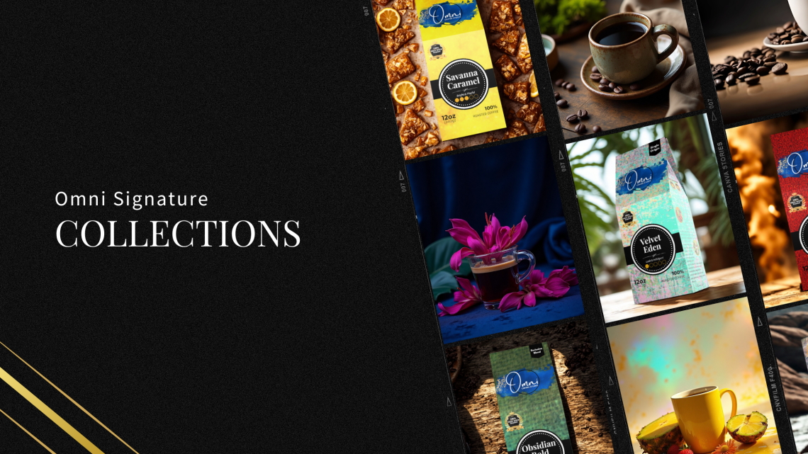 Omni Coffee Studio has a curated collection of signature coffees and brew tools. Pictured banner.